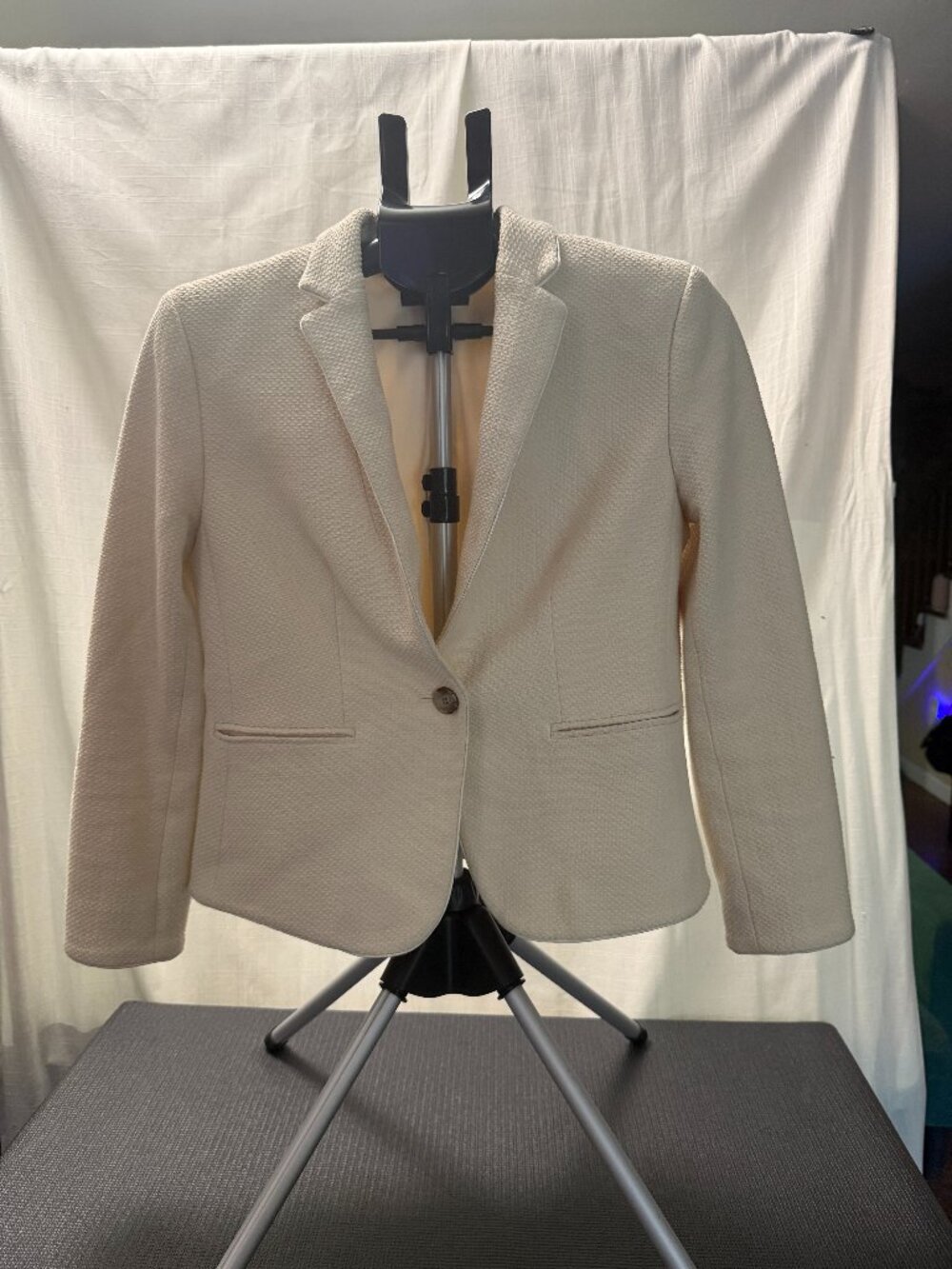 Ann Taylor Cream Textured One Button Blazer Jacket Size 4